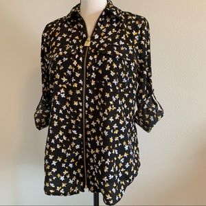 Michael Kors Floral Long Sleeve Zipper Blouse